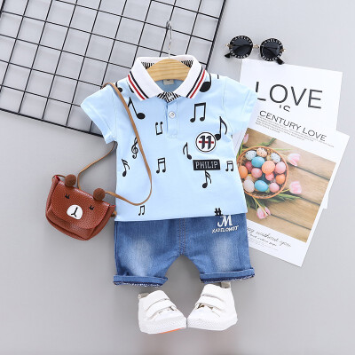 

2019 Summer New Style Children Clothing Sets Baby Boys Lapel T shirtsShorts Pants Cartoon Suit Kids clothes