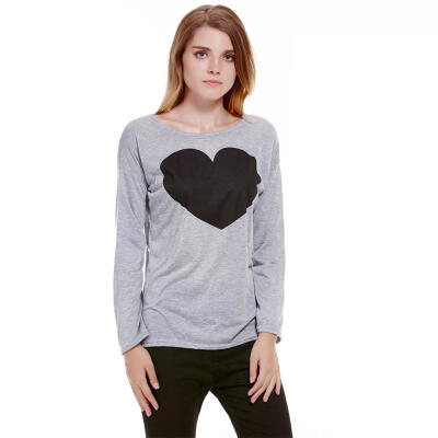 

New Women Lady Cute Heart Love Round Neck Long Sleeve Top Tshirt Blouse