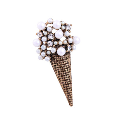 

Personality Gift Pearl Ice Cream Brooch For Women Vintage Imitation Jewelry