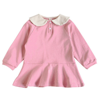 

Children Spring Autumn Toddler Girls Cute Solid Color Lapel Princess Long-Sleeved Rabbit Sweet Princess Dress Baby Girls Dress