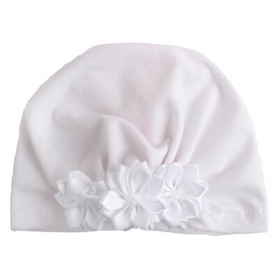 

Hot Sale Summer New Sweet Baby Girl Hat Comfortable Breathable Solid Color With Flower Candy Color Baby Turban Elastic Cap