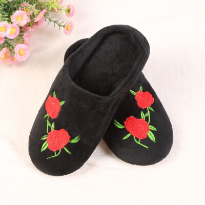 

1 pair two Rose Soft Bottom Cutton Home Slippers Hot Indoor Slippers Flat Non-Slip Shoes For House