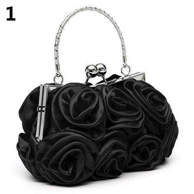 

Women Fashion Rose Flower Pattern Clutch Bag Evening Party Bridal Handbag