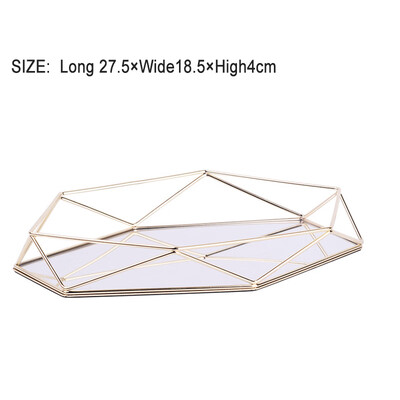 

Storage Tray Vintage Glass Jewelry Plate Three-Dimensional Metal Mirrored Hexagonal Gold Tabletop Tray Plate