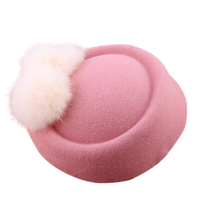 

Girls Beret Baby Headwear Accessories Hairpin Hat Fashion Festival New Year Childrens Hat Fur Hair Ball Girls Hat