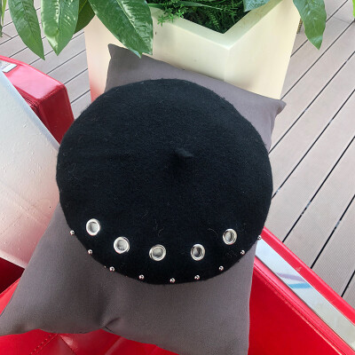 

Ms Paus hat autumn&winter new style of rivet wool Beret Korean-style British painters hat-tide