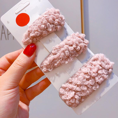 

Lovely Baby Cips 0-8T Children Candy Color Plush Princess Imitation Autumn Winter Hair Duckbill Clips 3 Pieces