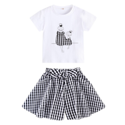 

Summer Girls Clothes Sets Baby Girl Short Sleeve Shirt TopShorts Suits Kids Clothing Plaid Childrens Clothes 2pcs