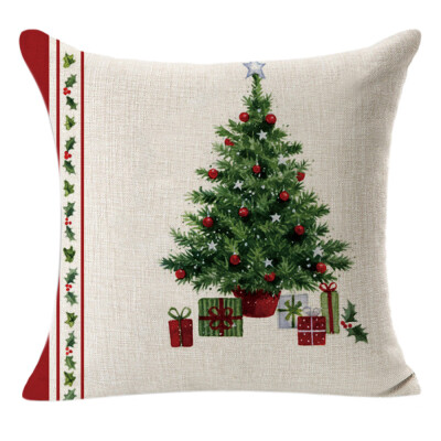 

〖Follure〗Christmas Linen Square Throw Flax Pillow Case Decorative Cushion Pillow Cover A