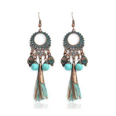 

Retro Boho Drop Tassel Earrings Green Ethnic Dangle Earrings Jewelry Fashion