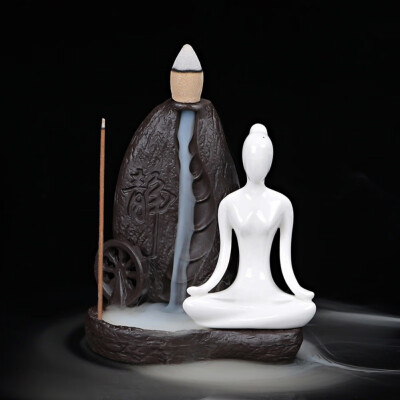 

Office Teahouse Ornaments Creative Home Decor Ceramic Yoga Girl Censer Backflow Incense Cones Burner Towel Incense Holder