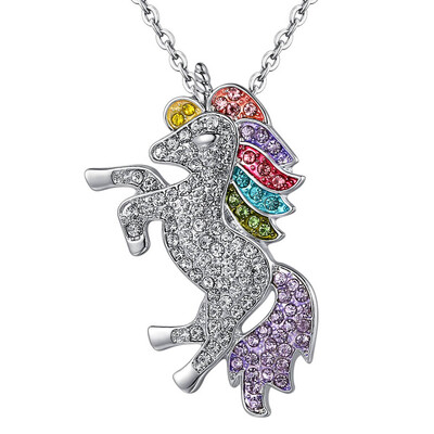 

Women Fashion Diamond Necklace Crystal Rainbow Unicorn Pendant Gifts Jewellery Accessories