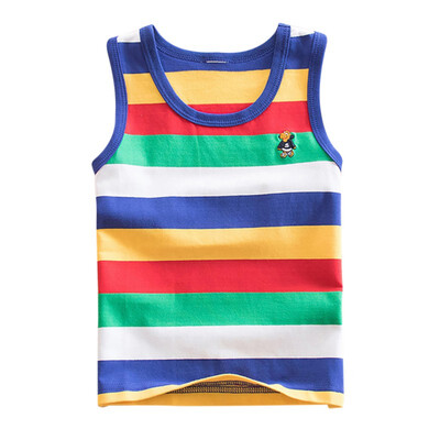 

Summer Kids Boys And Girls Colorful Striped Cotton O Neck Vest Tops Children Clothing For 3-7 T