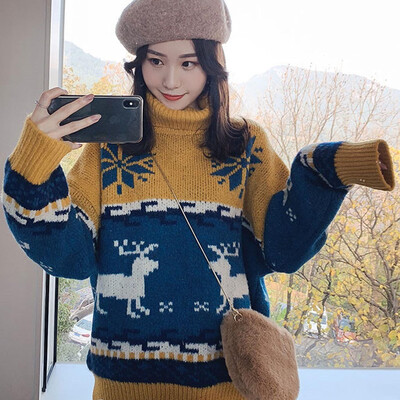 

Tailored Women O-Neck Long Sleeve Merry Christmas Elk Print Knit Sweater Pullover Top