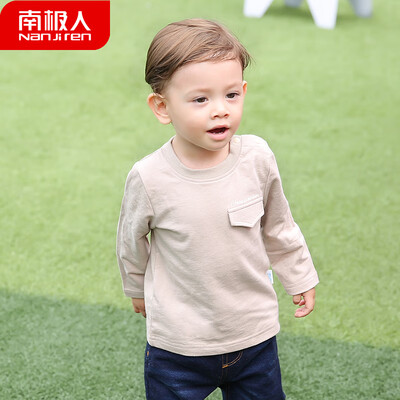 

Antarctic Nanjiren childrens sweater 2019 new boy spring&autumn shirt female baby bottoming shirt baby long-sleeved out clothing pure color small print - khaki 120