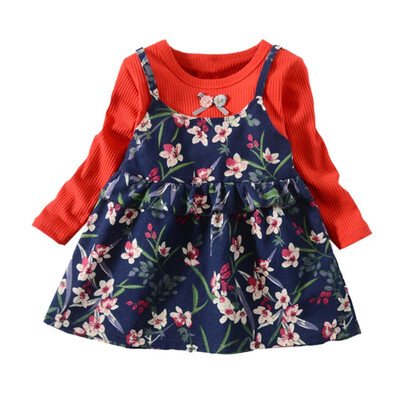

Girls Dress Cute Fashion Flower Infant Fake 2 Piece Long Sleeve Dresses Autumn Spring Kids Dresses For Girls Chilren Clothing