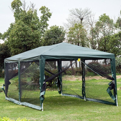 

10 x 20 Gazebo Canopy Tent with 4 Removable Mesh Side Walls - Dark Green