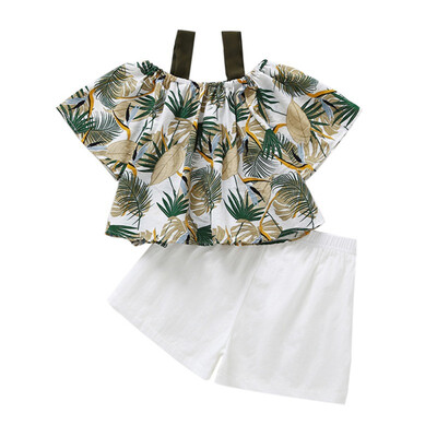 

Baby Girl Shorts Sets 24 Months Summer Baby Girls Off-shoulder Leaves Print T-shirt TopsShorts Suits Casual Outfits Sets