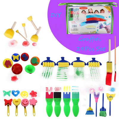 

Siaonvr 29 PCS Creative Set Kids Early Learning Sponge Painting DIY Graffit Brushes Set