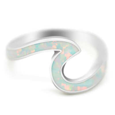 

Simple Dainty Thin Opal Wave Ring Beach Sea Surfer Island Jewelry
