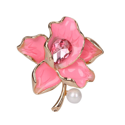 

Factory Direct Sale Pink Purple Red Enameled&Crystal Flowers Brooches For Women