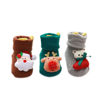 

New 3 Pair Newborn Baby Christmas Cartoon Soft Soled Thicken Sock Boys Girls Infant Toddler Anti-slip Floor Socks