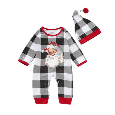 

Autumn Baby Clothes Christmas Infant Baby Santa Claus Plaid Printing Long Sleeve RompersHat Kids Two-piece Baby Clothes Unisex