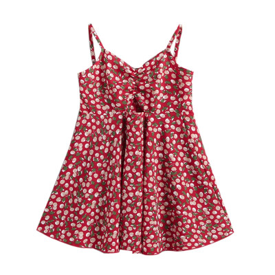 

Red Printing Summer Casual Fashion Baby Girl Cute Cherry Printing Sleeveless Sling Princess Dress SMLXLXXL 2019