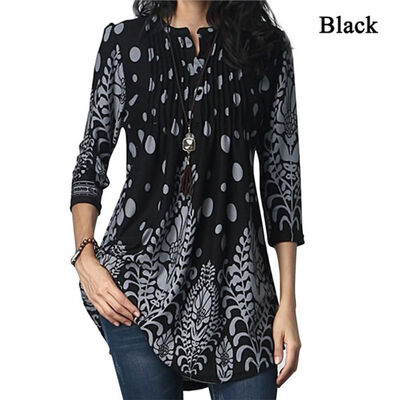 

Women Long Sleeve Three Quarter Sleeves Tunic Tops Long Blouse Floral Printed O Neck Pullover Autumn Casual Shirt Female -2XL