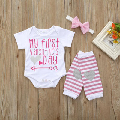 

UK 1st Valentines Day Newborn Baby Girl Romper Bodysuit Top Cotton Clothes 3PCS