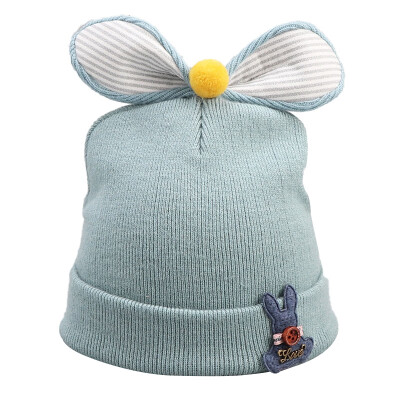 

Winter Newborn Cute Warm Kids Girls Boys Hats Baby Cartoon Printing Hats Knitted Wool Hemming Caps With Bowknot