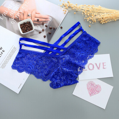 

Sexy Womens Panties Hollow Out Rose Jacquard Large Size Briefs Cross Straps Solid Color Lace Briefs Underwear