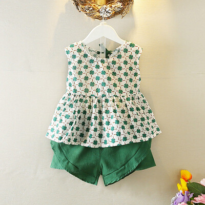 

Kids Cute Sleeveless Clothes Summer Children Baby Girls Casual Floral Pattern Sleeveless Tops VestShorts Suits Costume Set