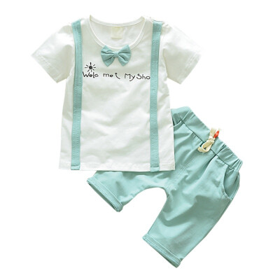 

Cotton O-Neck 1-4T Bow light blue Summer Casual Baby Boy Cute T-Shirt And Pant Kit Kids Toddler Two-piece Outfit Set SMLXL