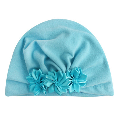 

Hot Sale Summer New Sweet Baby Girl Hat Comfortable Breathable Solid Color With Flower Candy Color Baby Turban Elastic Cap