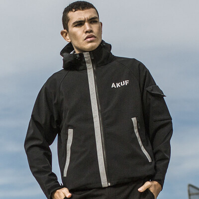 

AK mens clothing AKSERIES urban agent reflective strip stitching hooded jacket 1904003 black