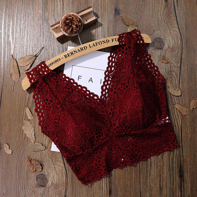 

Fashion New Ladies Sexy Lace Deep V-Neck Solid Color Flowers Hollow Lace Hem Vest Detachable Chest Pad Camis Tops Women
