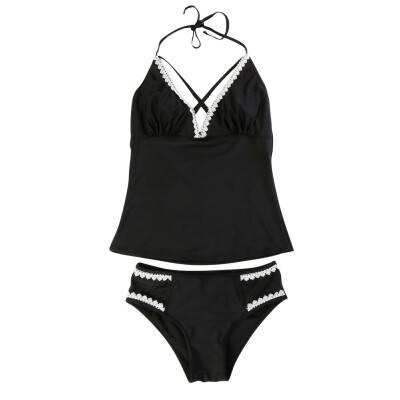 

2018 Women Summer 2 PcsSet Bikini Set Lace V-neck Straps swimsuit black Swimming Wears Sexy Briefs