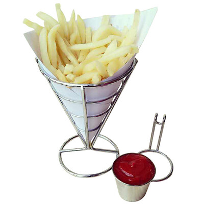 

JPGIF Chip Stand Holder French Fry Fries Bowl Black Metal Wire Kitchen Metal Fry Stand