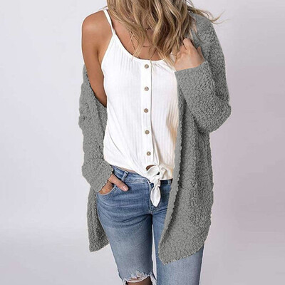 

Tailored Women Fleece Long Sleeve Open Front Woolen Sweater Coat Jacket Cardigan