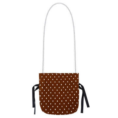 

Vintage Polka Dot Print Drawstring Women Crossbody Shoulder Bag with Chain Strap