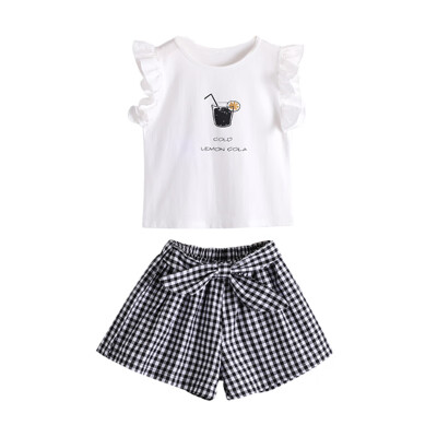 

Girls Suits 2019 Summer Style Kids Beautiful Floral Flower Sleeve Children O-neck Clothing Shorts Suit With Belt 2Pcs Clothes