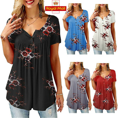 

Womens Summer Floral V Neck Blouses Loose Baggy Tops Tunic T Shirts Plus Size