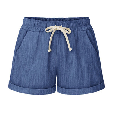 

Summer Women Hot Shorts Plus Size Drawstring High Waist Shorts Solid Breathable Cotton Shorts Clothes
