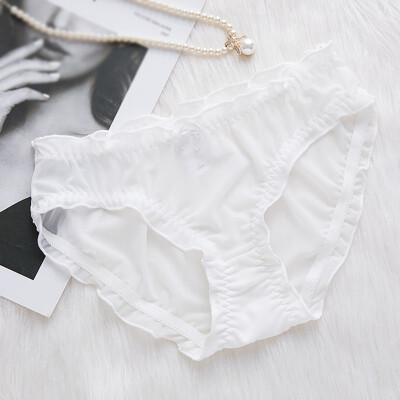 

Women Sexy Transparent Mid Rise Quick-drying Briefs Solid Color Ruffles Decoration Females Panties