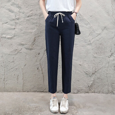 

Women Casual Harajuku Spring Autumn Big Size Long Trousers Solid Elastic Waist Pants Ankle Length Harem Pants