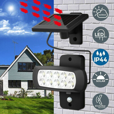 

LED Solar Outdoor Light PIR Motion Sensor Wall Lamp Outdoor Spotlight IP44 Black