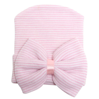 

New Autumn Winter Newborn Baby Girl Boys Striped Bowknot Hospital Hat Beanie Hat Stretchy Cap