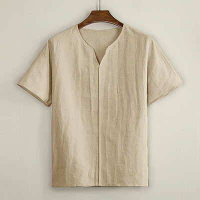 

Toponeto Mens Casual Blouse Linen T-shirt Loose O-neck Tops Short Sleeve Tee Shirt
