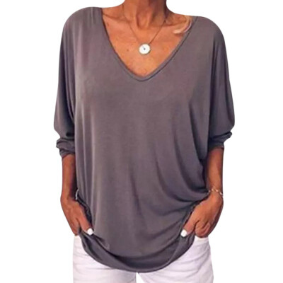 

Women Autumn Fashion Sexy T Shirt Solid Color Loose Button Casual Wild T-Shirt V Collar T Shirt